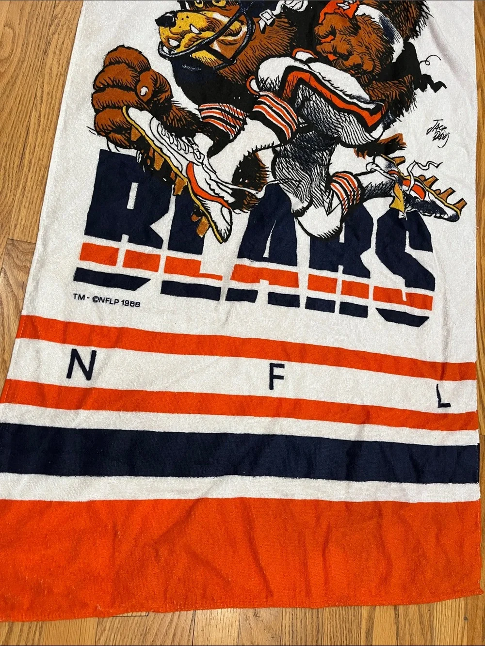 Vtg 1988 CHICAGO BEARS Football NFL Cotton Beach Towel Jack Davis 80s Art